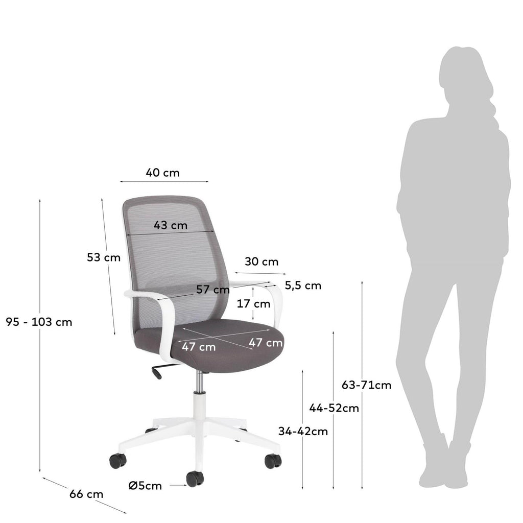 Chaise de bureau Melva grise et pieds en acier blanc