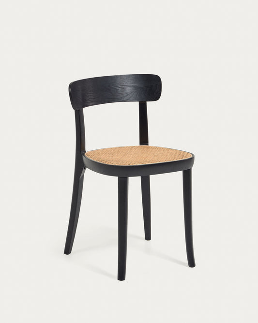 Chaise Romane bois de hêtre noir avec placage de frêne et rotin