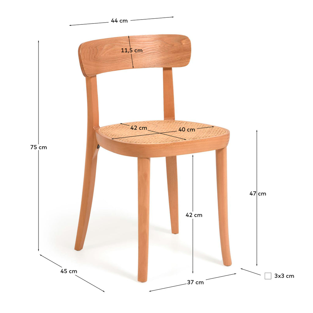Chaise Romane en bois de hêtre naturel, placage de frêne et rotin