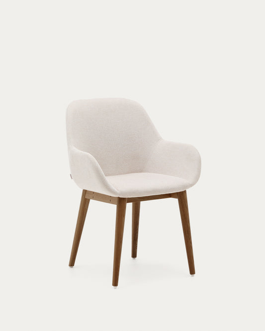Chaise Konna beige et pieds en bois de frêne foncé FR