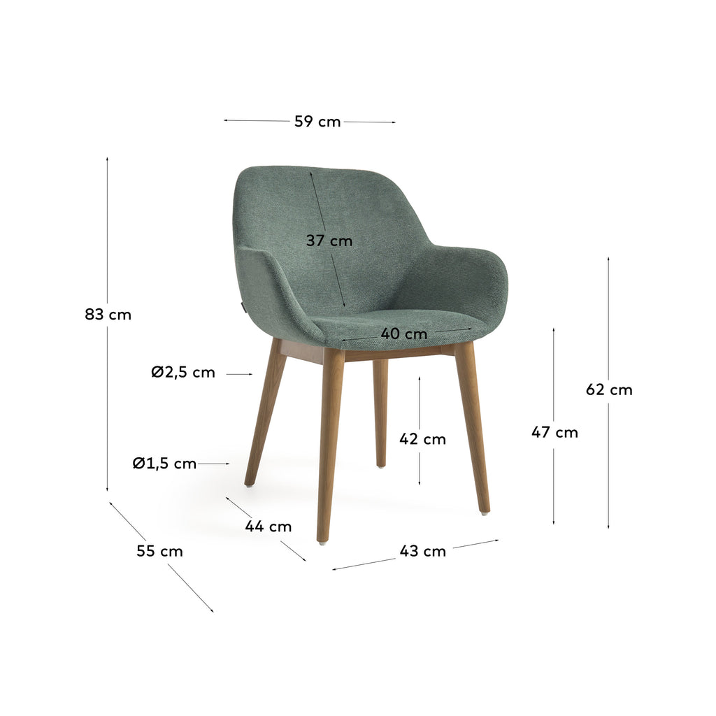 Chaise Konna verte et pieds en bois de frêne foncé FR
