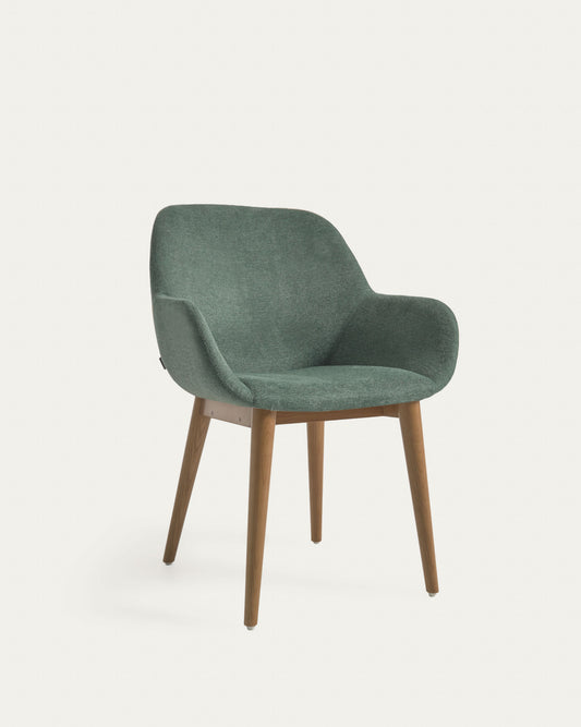 Chaise Konna verte et pieds en bois de frêne foncé FR