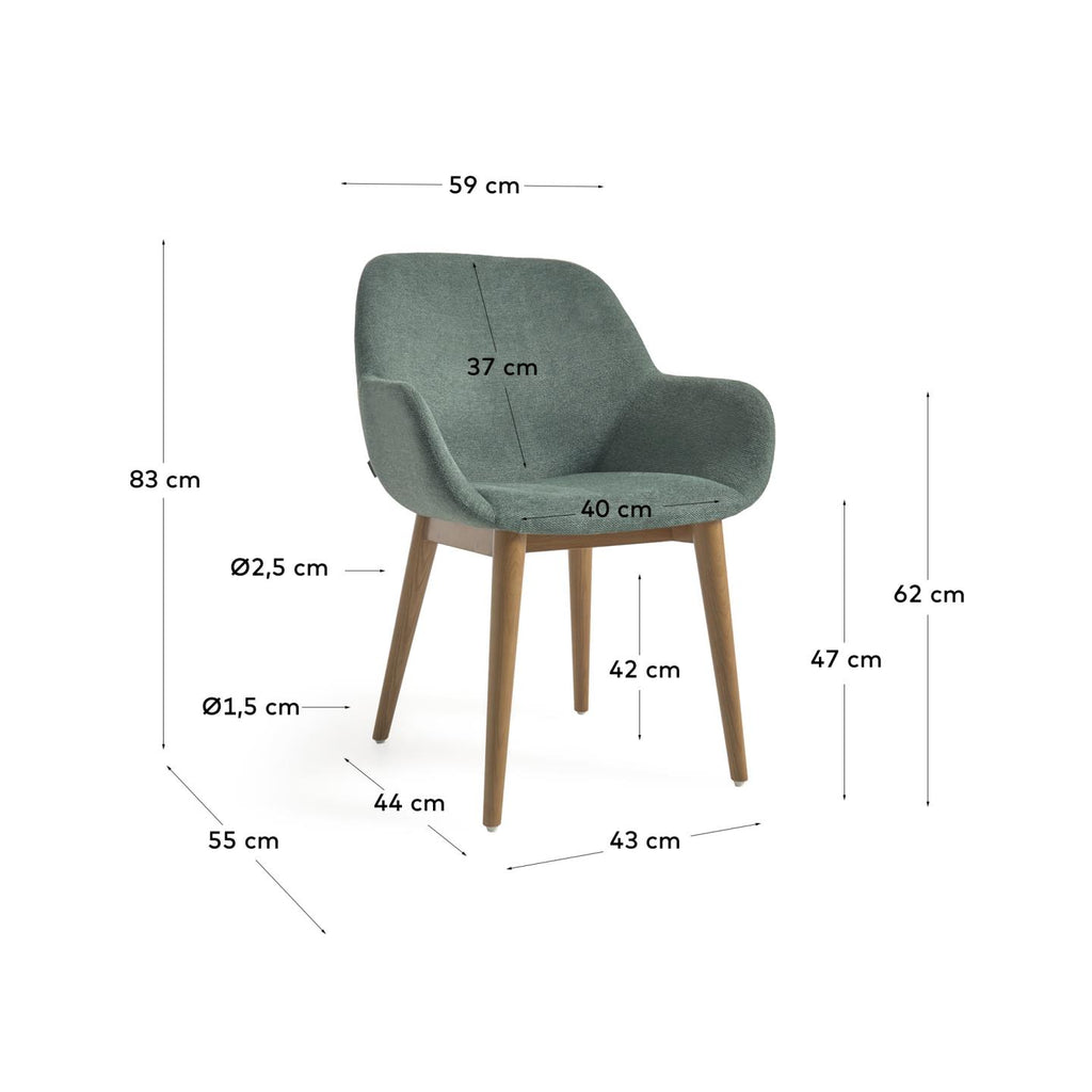 Chaise Konna verte et pieds en bois de frêne foncé