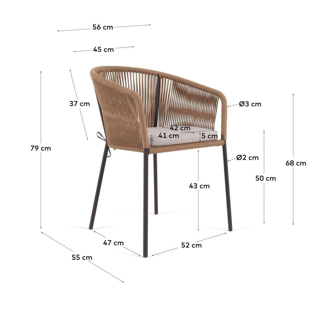 Chaise Yanet en corde beige et pieds en acier galvanisé