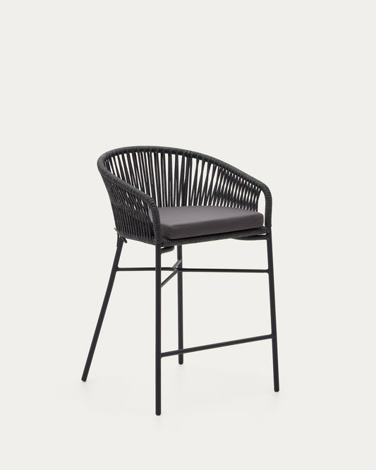 Tabouret Yanet en corde noire et acier galvanisé, hauteur 65 cm