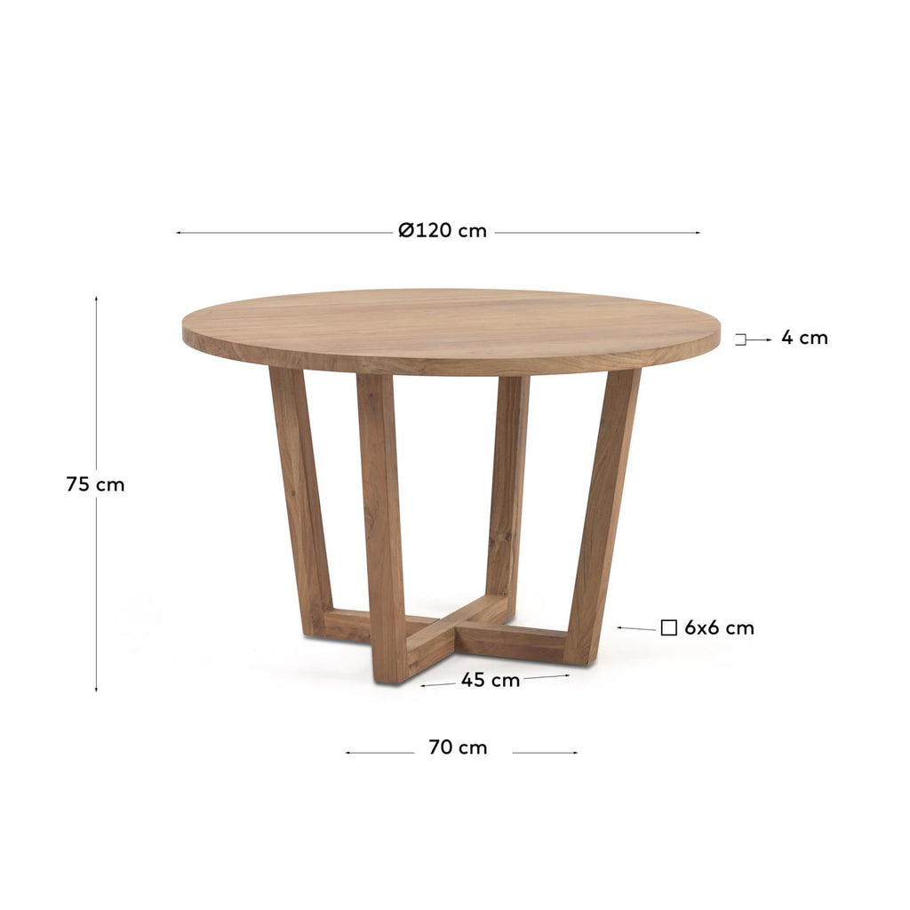 Table ronde Nahla en bois massif d’acacia avec finition ton naturel Ø 120 cm FSC 100 %