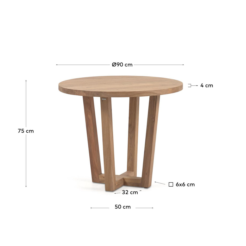 Table ronde Nahla en bois massif d’acacia avec finition ton naturel Ø 90 cm FSC 100 %