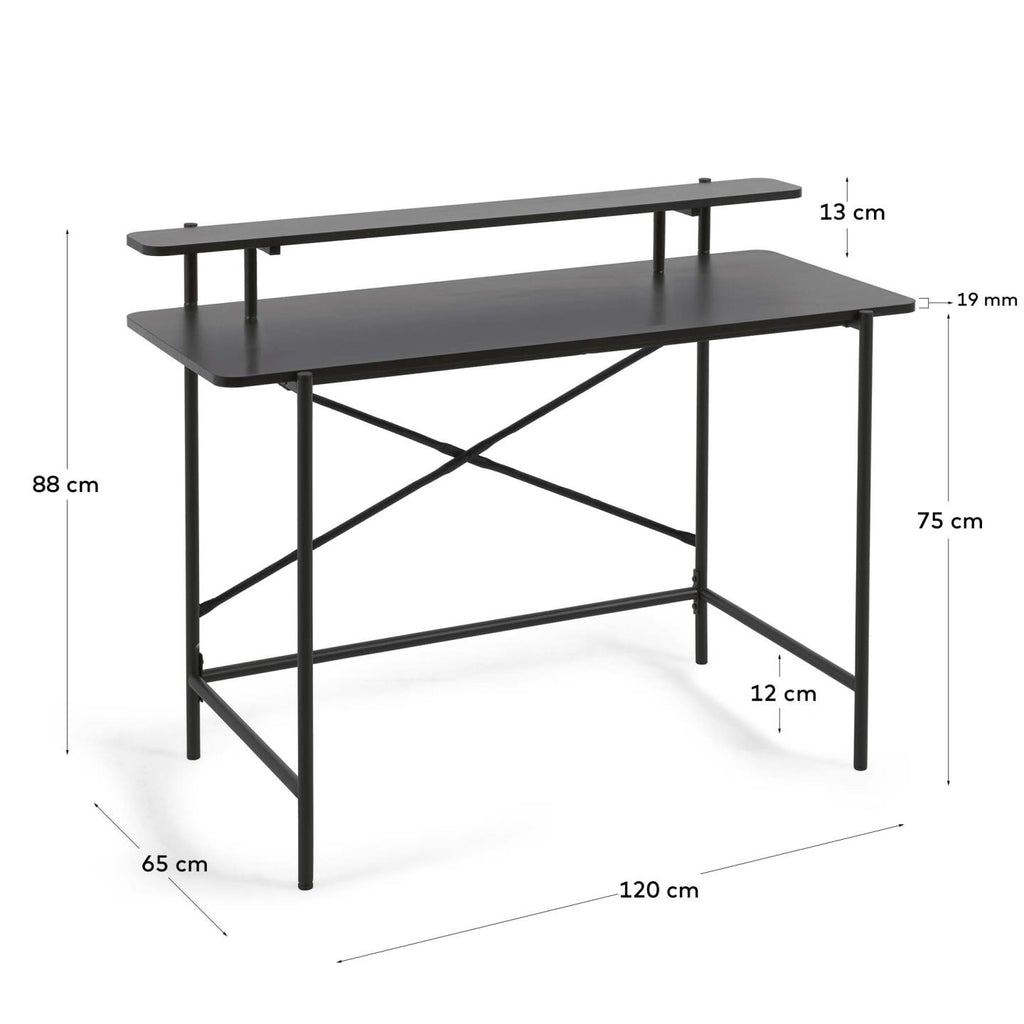 Table Galatia en mélaminé noir et pieds en métal laqué noir 120 x 60 cm