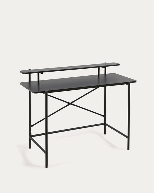 Table Galatia en mélaminé noir et pieds en métal laqué noir 120 x 60 cm