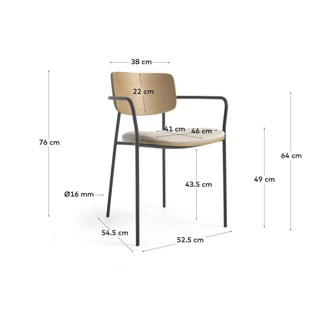 Chaise empilable Maureen en contreplaqué de peuplier finition couleur claire et pieds métal noir FSC 100 %