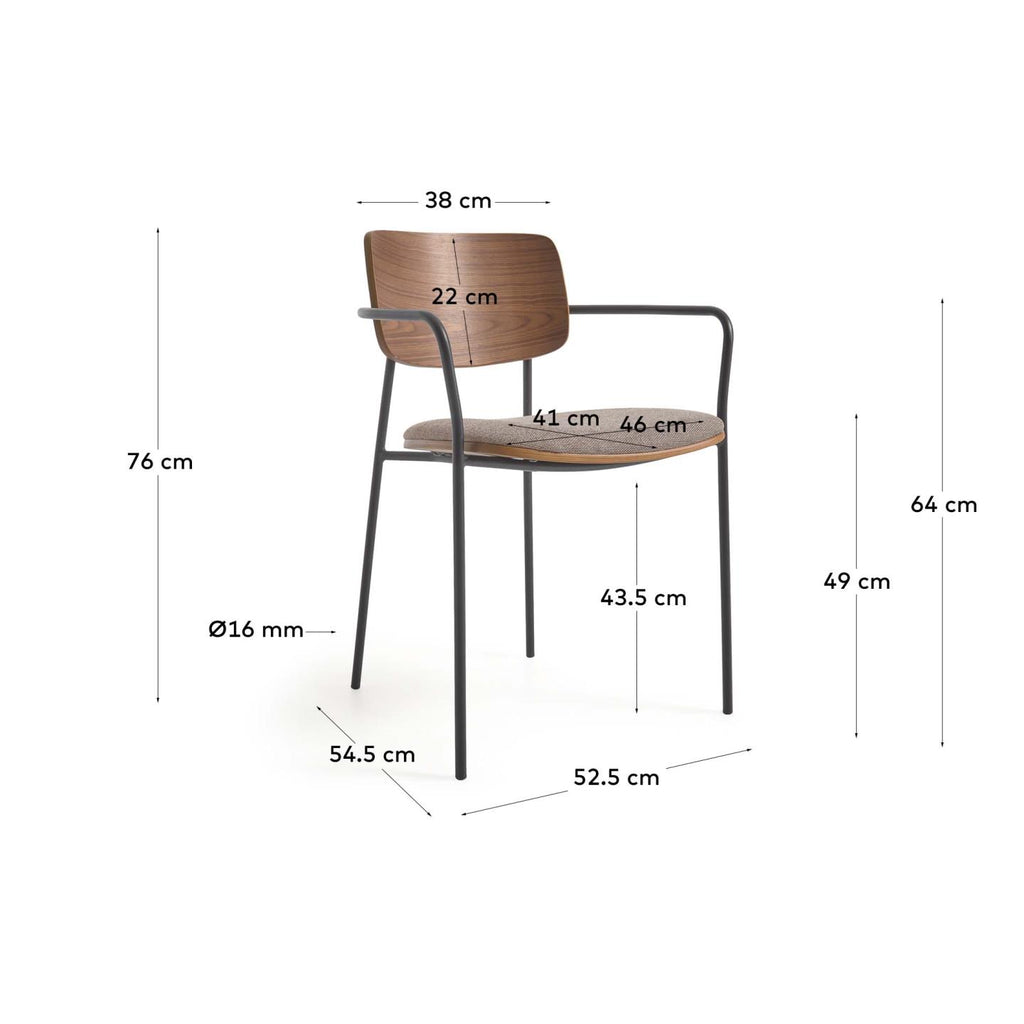 Chaise empilable Maureen en contreplaqué de peuplier finition couleur chaude et pieds métal noir FSC 100 %