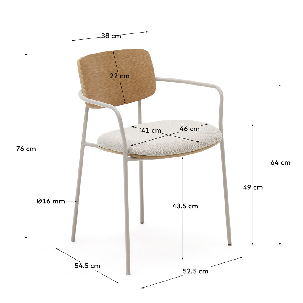 Chaise empilable Maureen en contreplaqué de peuplier finition couleur claire et pieds métal beige FSC 100 %