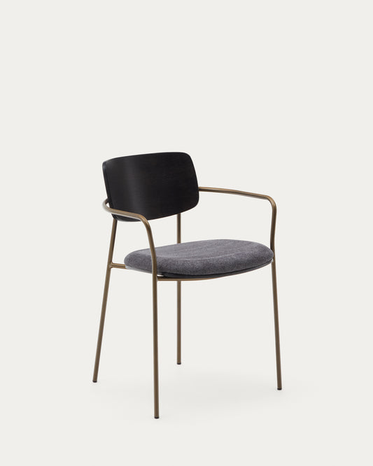 Chaise empilable Maureen en contreplaqué de peuplier finition couleur foncée et métal finition laiton FSC 100 %