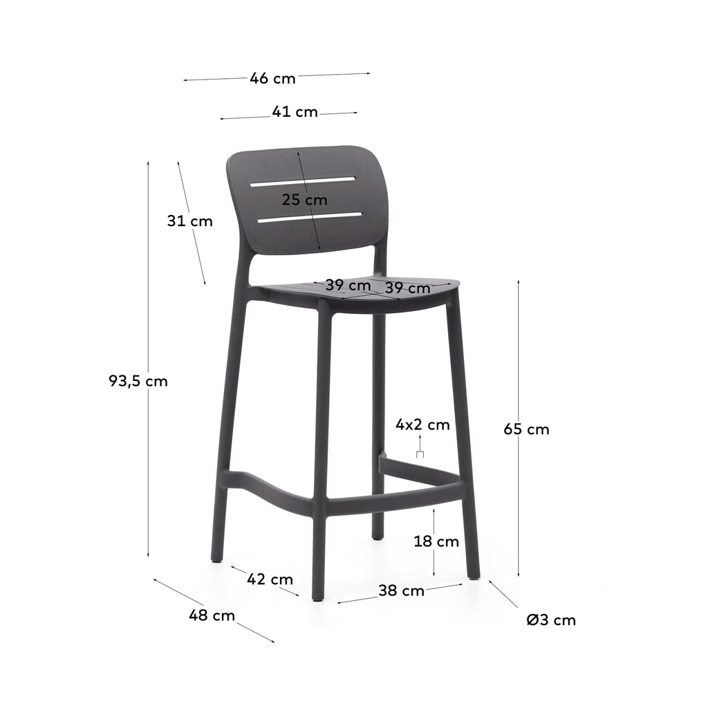 Tabouret d'extérieur Morella en plastique gris hauteur 65 cm