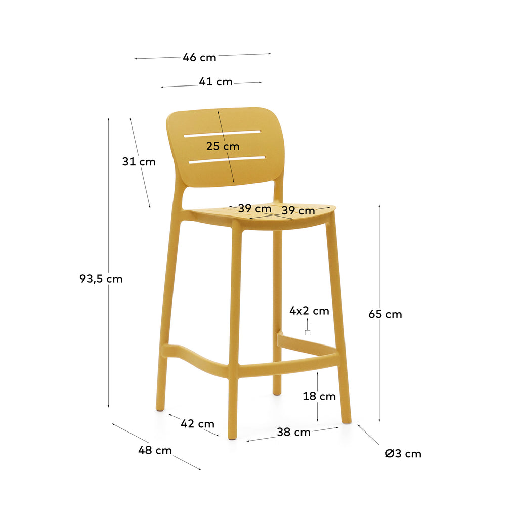Tabouret d'extérieur Morella en plastique moutarde hauteur 65 cm