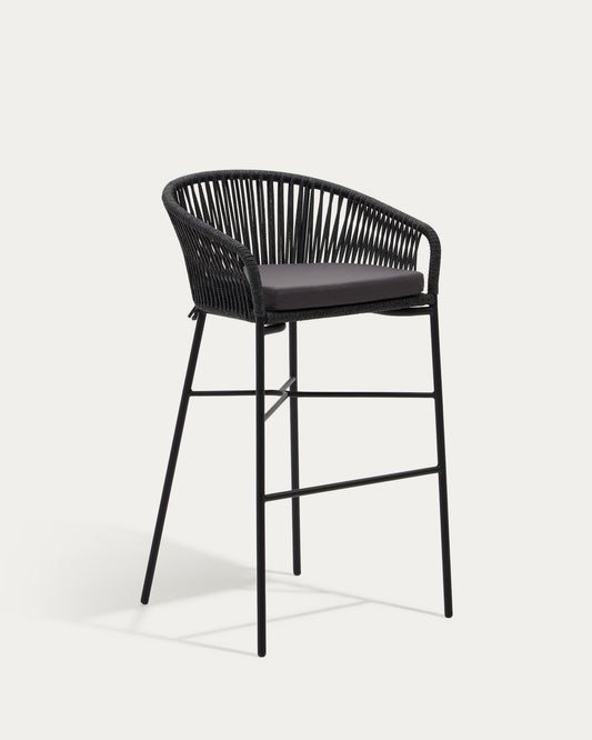 Tabouret Yanet en corde noire et acier galvanisé, hauteur 80 cm