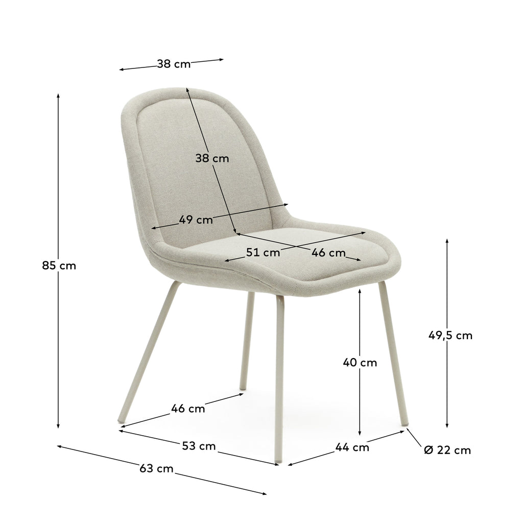 Chaise Aimin en chenille beige et pieds en acier peint beige mat FSC Mix Credit