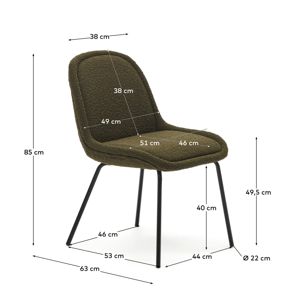 Chaise Aimin en bouclette verte et pieds en acier peint noir mat FSC Mix Credit