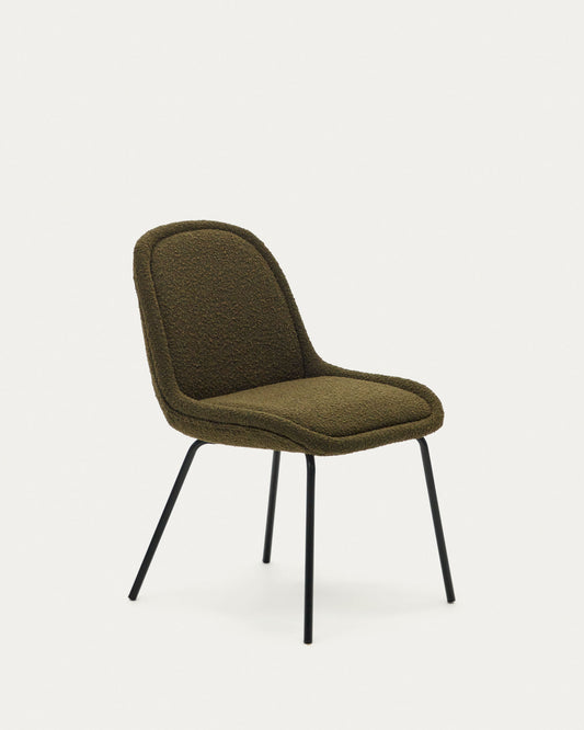 Chaise Aimin en bouclette verte et pieds en acier peint noir mat FSC Mix Credit