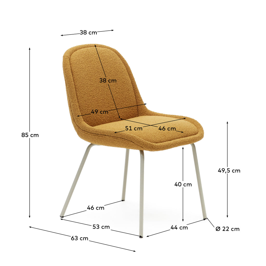 Chaise Aimin en bouclette jaune et pieds en acier peint beige mat FSC Mix Credit