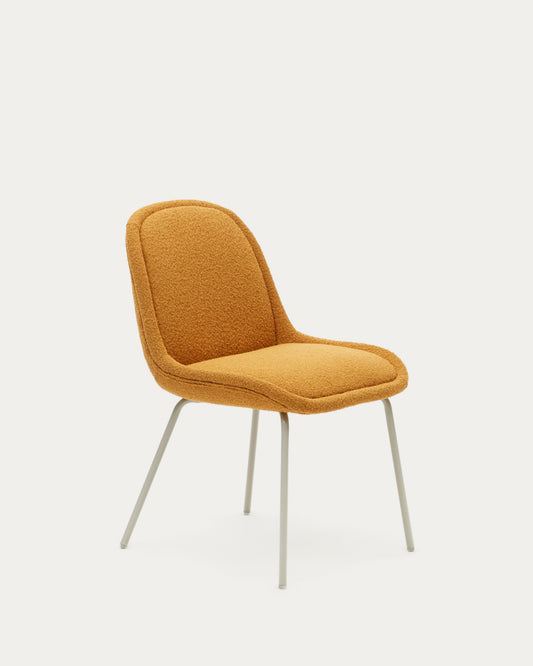 Chaise Aimin en bouclette jaune et pieds en acier peint beige mat FSC Mix Credit