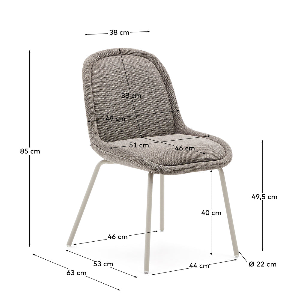 Chaise Aimin en chenille marron clair et pieds en acier peint beige mat FSC Mix Credit