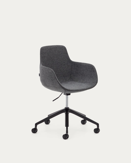 Chaise de bureau Tissiana gris foncé et aluminium finition noire.