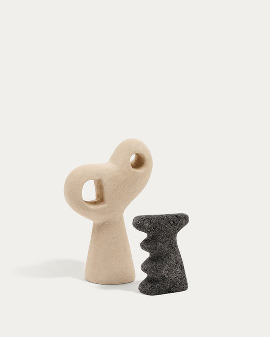 Ensemble Arif de sculptures en pierre avec finition beige et noire 12 cm / 23 cm