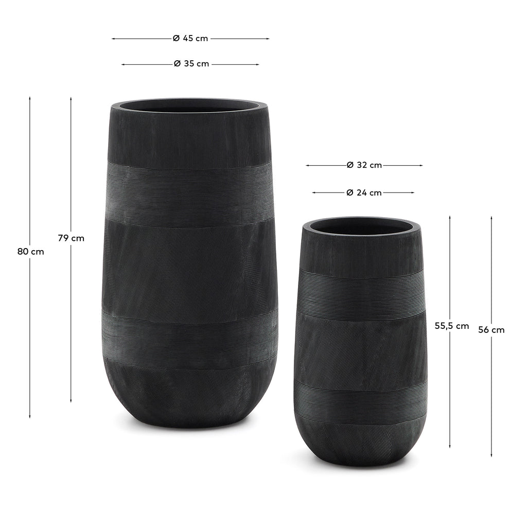 Ensemble de 2 cache-pots Tival effet ciment noir Ø 45 cm / Ø 32 cm