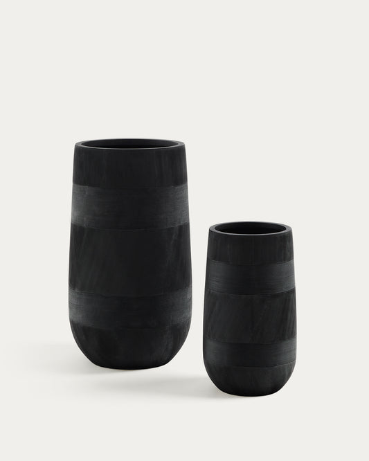 Ensemble de 2 cache-pots Tival effet ciment noir Ø 45 cm / Ø 32 cm