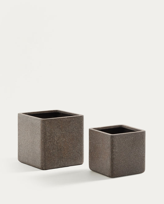 Set de 2 cache-pots Minoa avec effet pierre marron 44 x 44 cm
