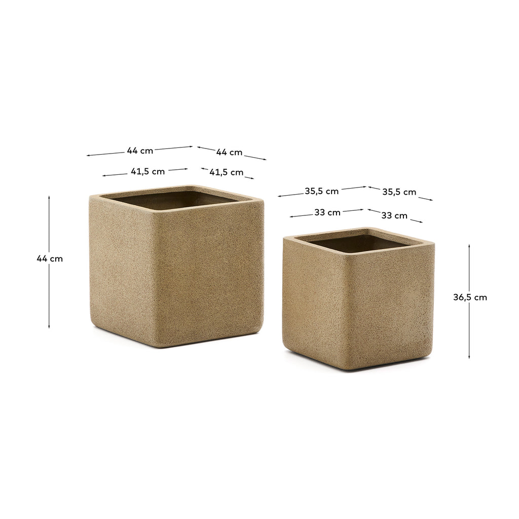 Set de 2 cache-pots Minoa avec effet pierre moutarde 44 x 44 cm
