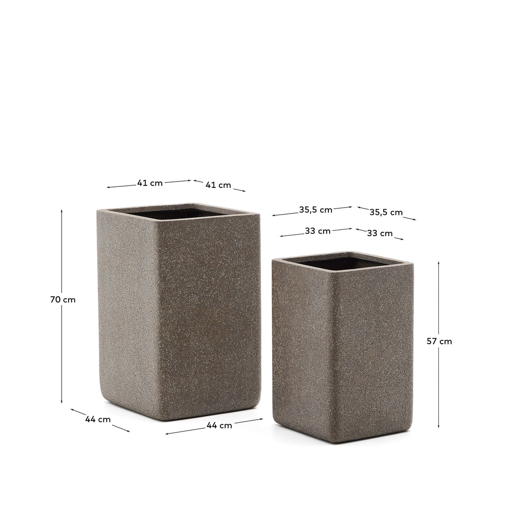 Set de 2 cache-pots hauts Minoa effet pierre marron 44 x 44 cm