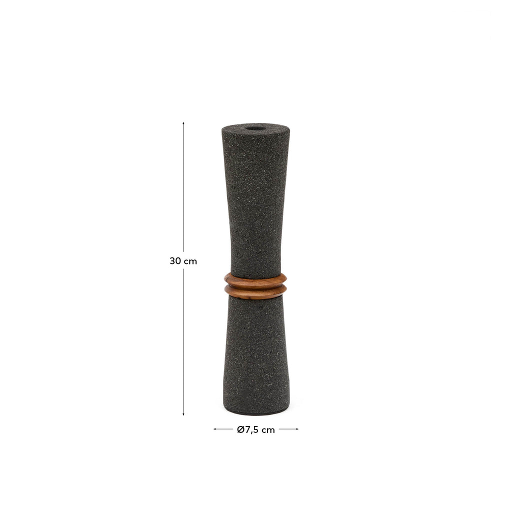 Vase Naro en pierre noire et bois de teck 30 cm