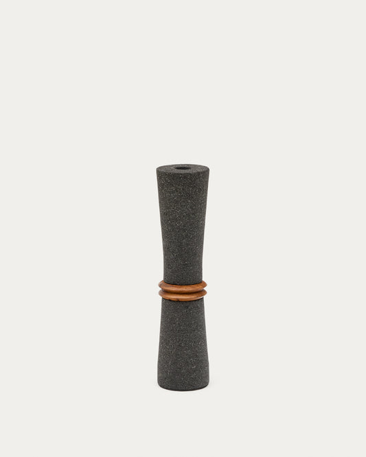 Vase Naro en pierre noire et bois de teck 30 cm