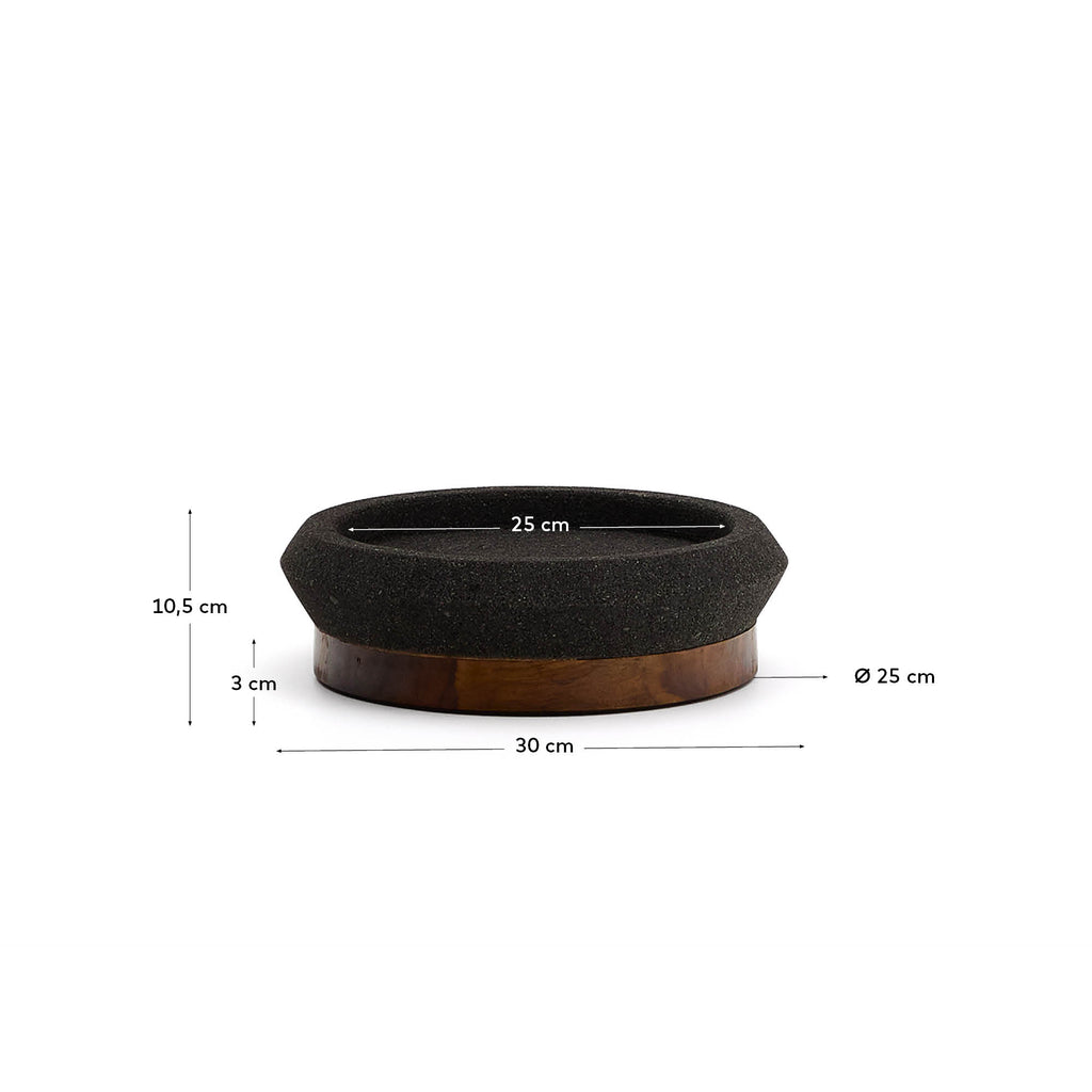Centre de table Naro en pierre noire et bois de teck Ø 30 cm