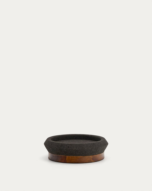 Centre de table Naro en pierre noire et bois de teck Ø 30 cm