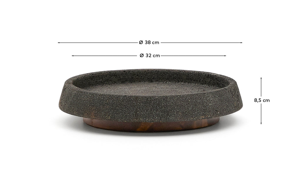 Centre de table Naro en pierre noire et bois de teck Ø 38 cm
