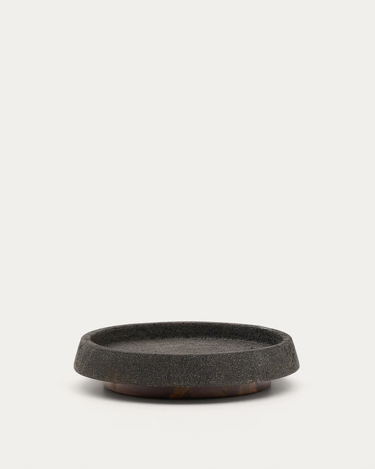Centre de table Naro en pierre noire et bois de teck Ø 38 cm