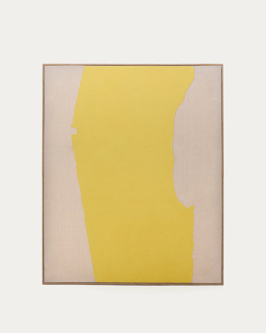 Tableau abstrait Kelta en lin jaune peint à la main 140 x 170 cm