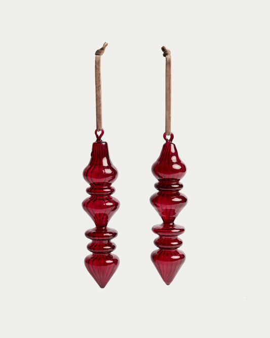 Ensemble Lioren de 2 décorations suspendues en verre recyclé rouge 21 cm