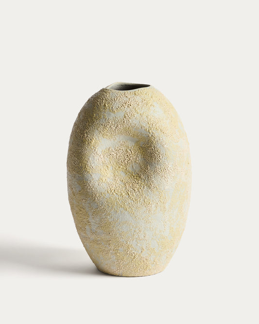 Vase Medira en céramique écru et jaune 32,5 cm