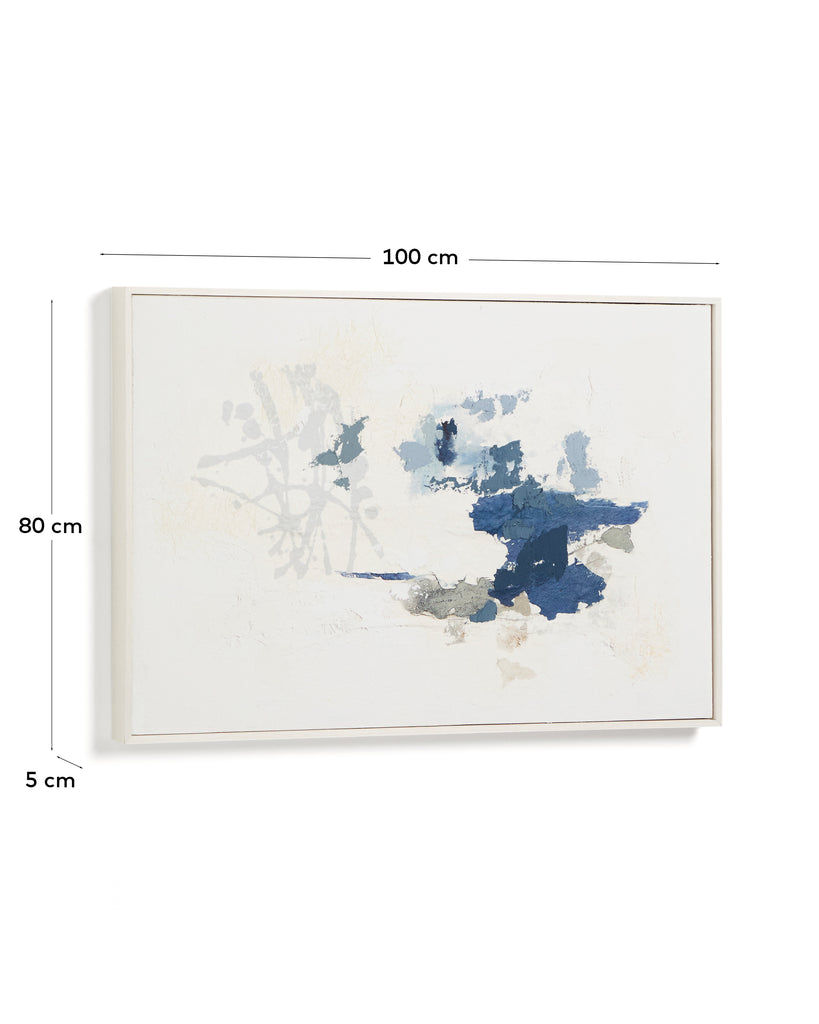 Tableau abstrait Erale gris et bleu peint à la main 60 x 90 cm