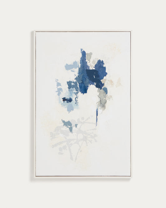 Tableau abstrait Erale gris et bleu peint à la main 60 x 90 cm