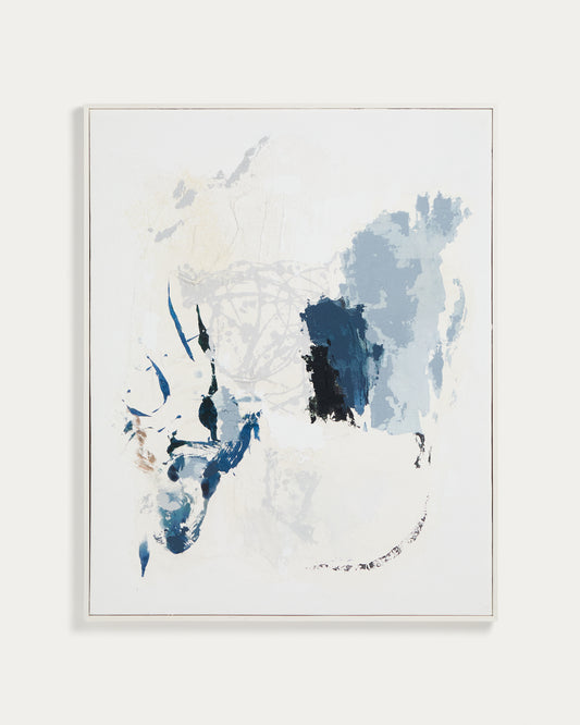 Tableau abstrait Erale gris et bleu peint à la main 80 x 100 cm