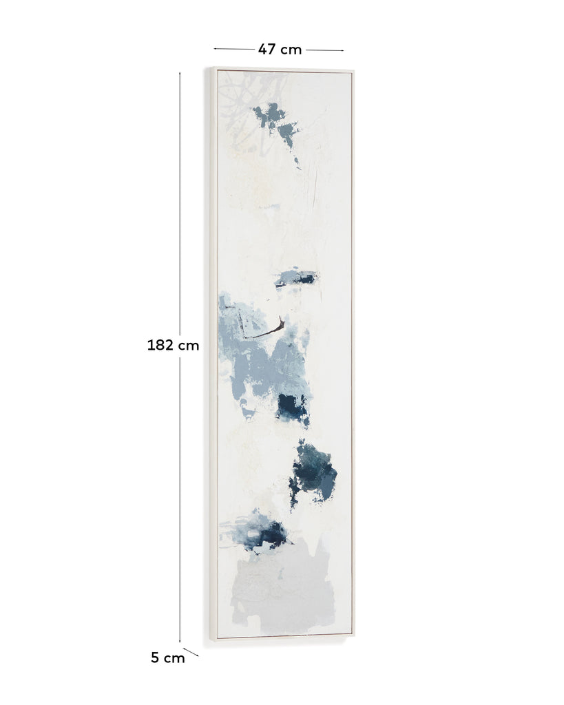 Tableau abstrait Erale gris et bleu peint à la main 47 x 182 cm