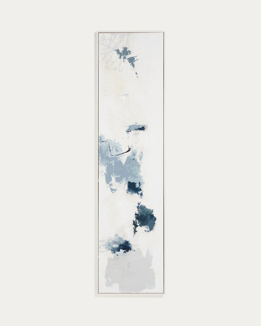 Tableau abstrait Erale gris et bleu peint à la main 47 x 182 cm