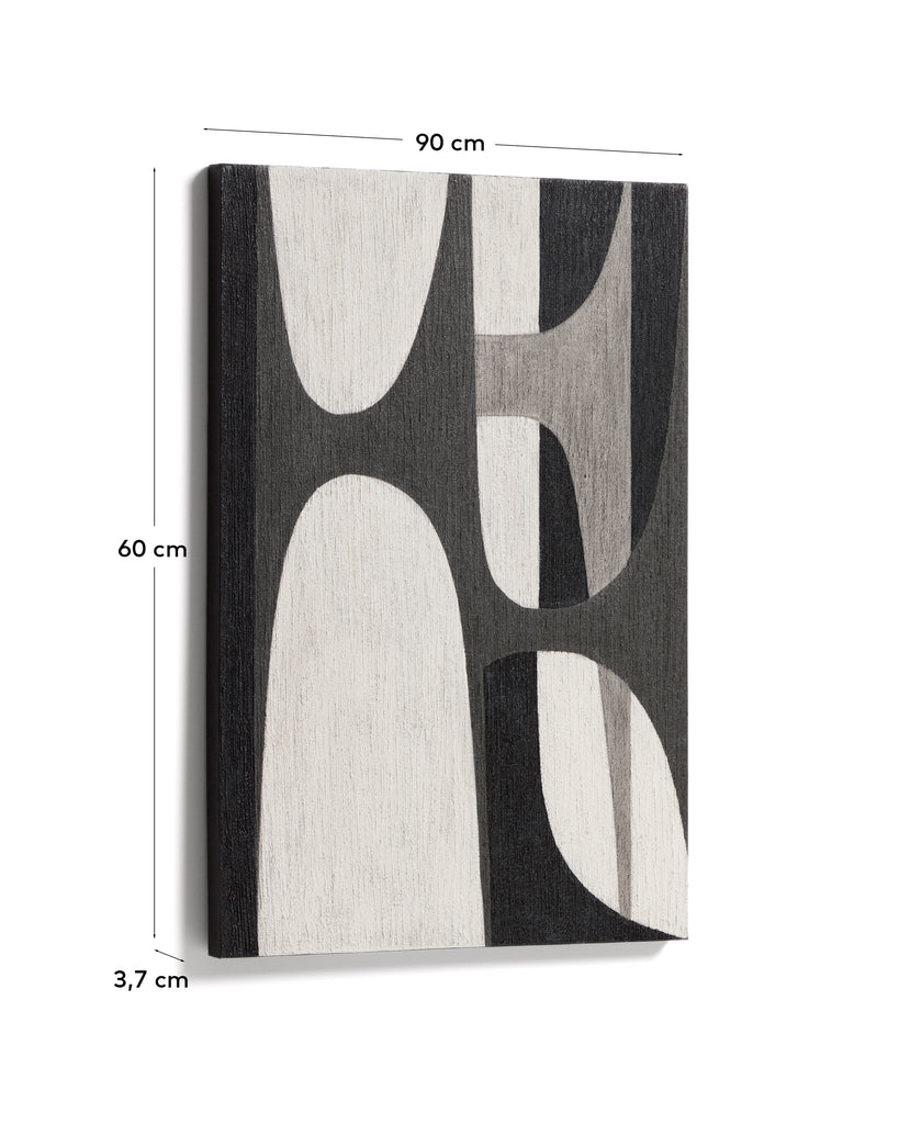 Tableau abstrait Onure noir et blanc 60 x 90 cm