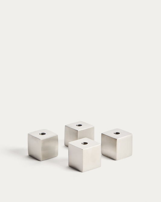 Set Acadia de 4 bougeoirs en acier inoxydable à la finition argentée mate