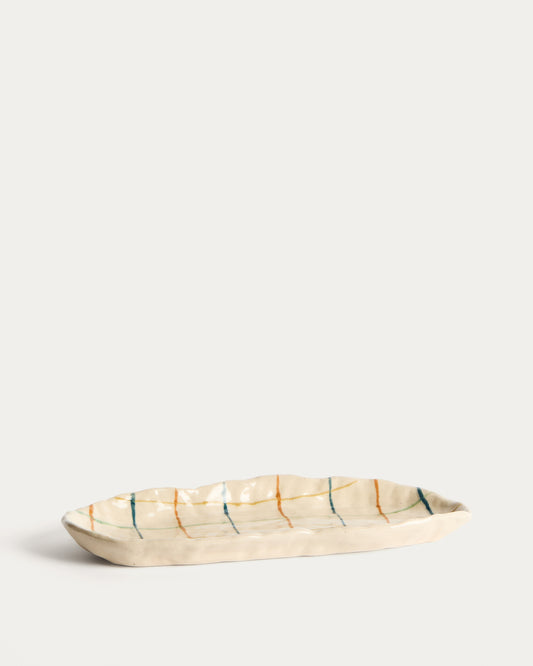 Plateau Belor en céramique avec lignes multicolores 31,8 x 13 cm